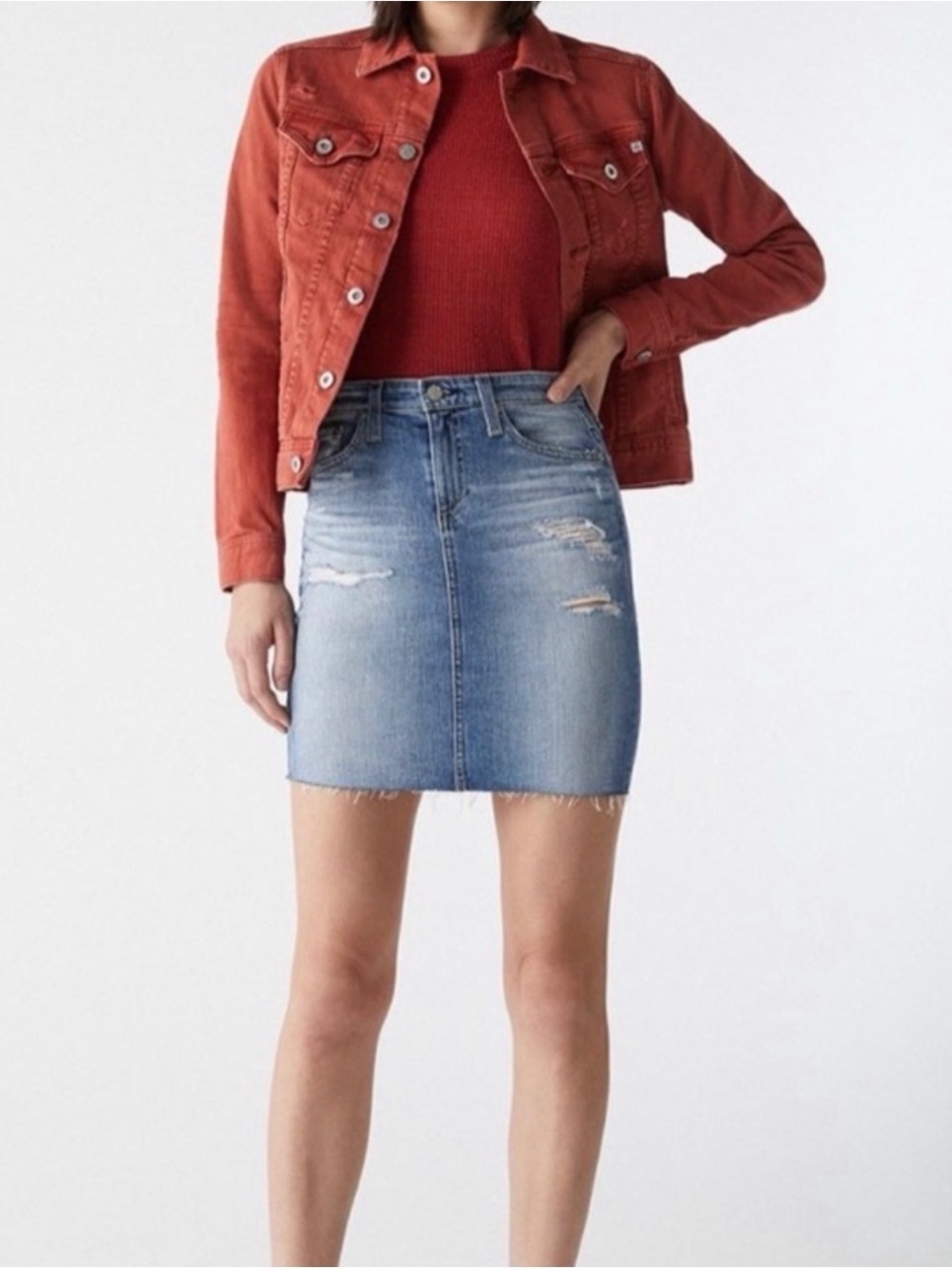 AG The Erin Distressed Denim Skirt Size 29